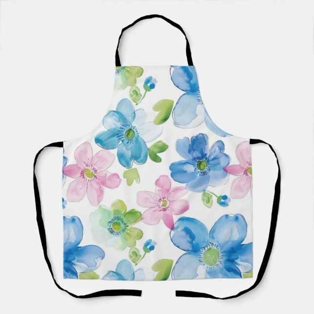 Tablier Rose vert bleu floral chic  (Recto)