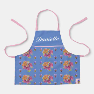 Tablier Rose Vintage bleu Rose Aquarelle personnalisable