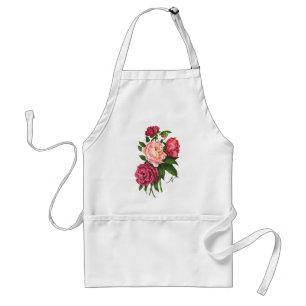 Tablier Rose vintage Pink Peony Flowers Personnalisé Monog