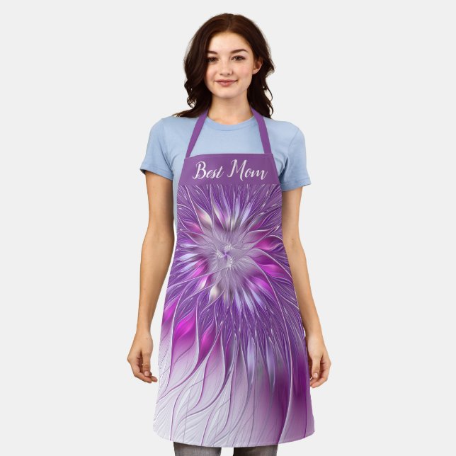 Tablier Rose violet Fleur Abstrait Fractal Art Best Maman (Porté)