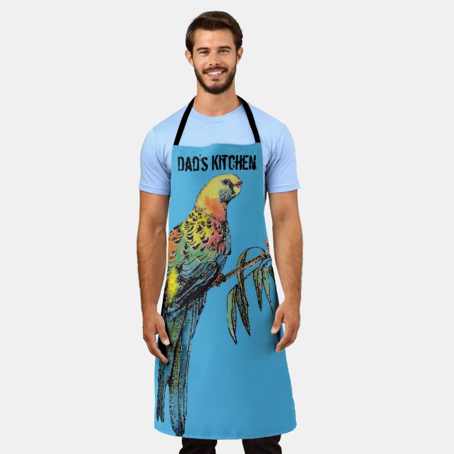 Tablier Rosella Parrot Birds Blue Pattern Mens Dads Apron (Porté)