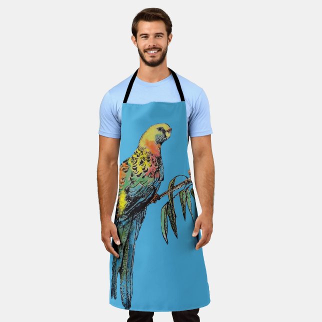 Tablier Rosella Parrot Oiseaux Bleu Motif Mens Dads Apron (Porté)