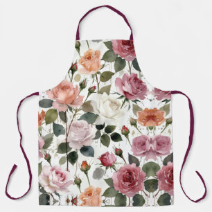 Tablier Roses à l'aquarelle avec une douce lueur romantiqu