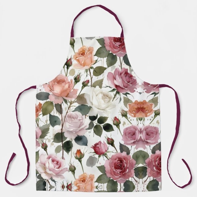 Tablier Roses à l'aquarelle avec une douce lueur romantiqu (Recto)