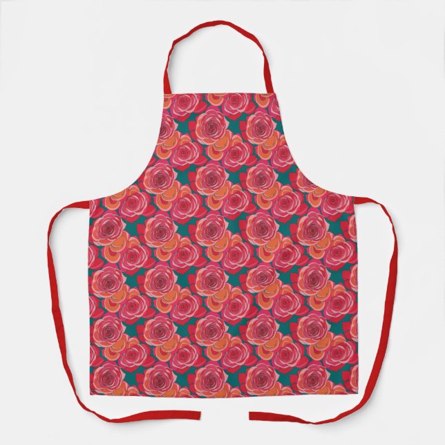 Tablier Roses Abstraits Dans Des Teintes De Rose Rouge Et  (Recto)