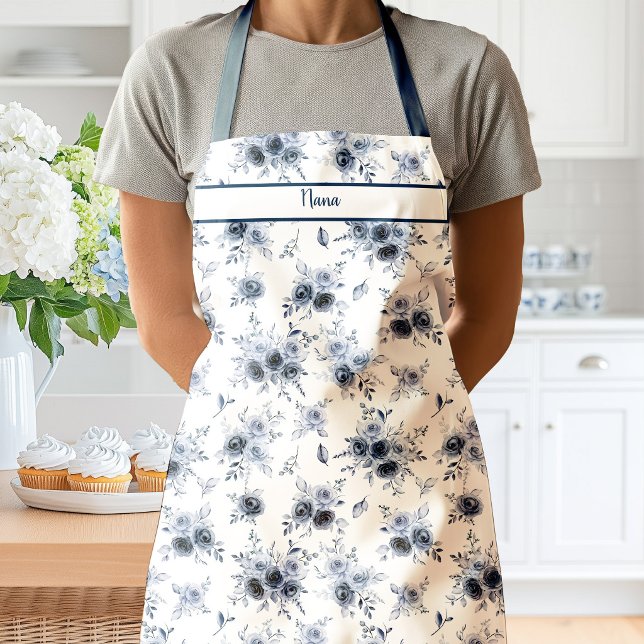 Tablier Roses Aquarelles Bleues (Adele Blue Roses Apron)