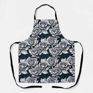 Tablier Roses Argent Métallisé Avec Feuilles Sarcelle