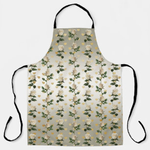 Tablier Roses blanches Coeurs d'or Apron