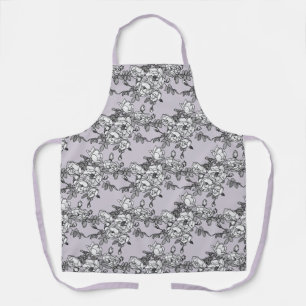 Tablier Roses blanches peintes sur Rose Poudre