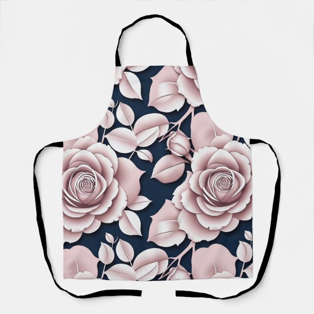 Tablier Roses Bleues Foncées Luxueuses Avec Détails Blancs (Recto)