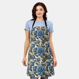 Tablier Roses Bleus Et Feuilles Verts,