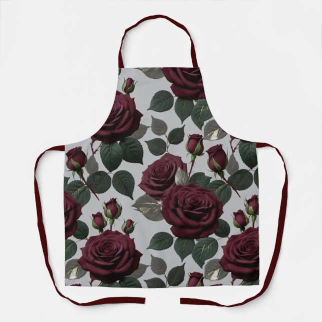 Tablier Roses Bourguignon Foncé Semblable à du Velours Ave (Recto)