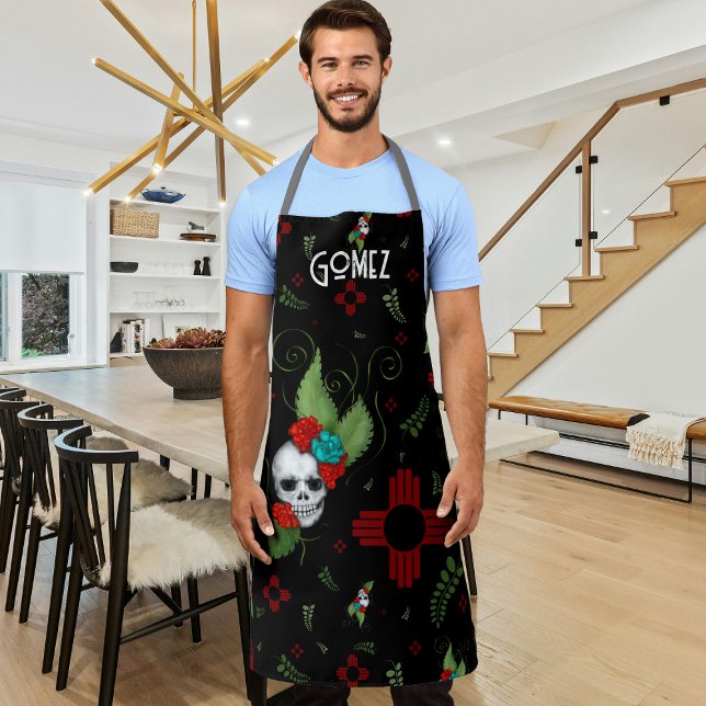 Tablier Roses crâne Zia Sun Green Black Nouveau-Mexique (Créateur téléchargé)