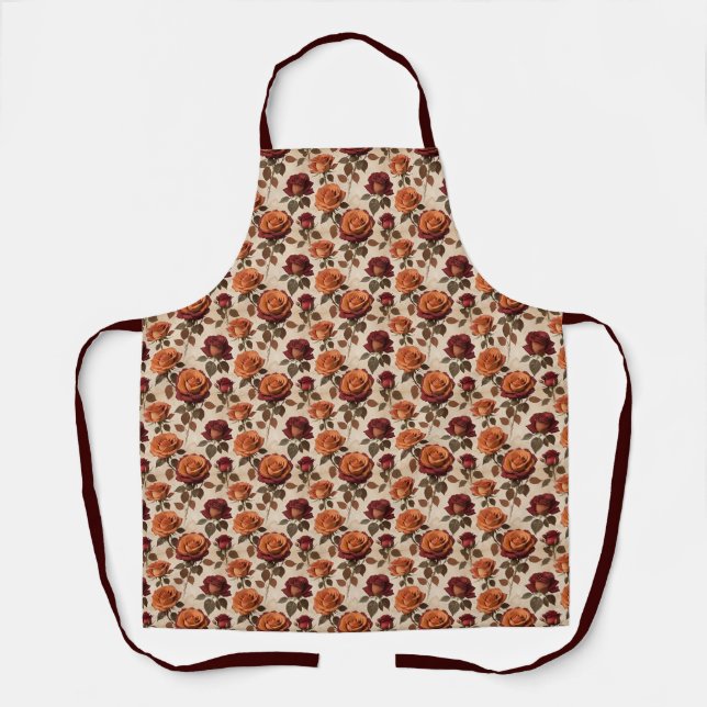 Tablier Roses de style rustique aux teintes orange et roug (Recto)
