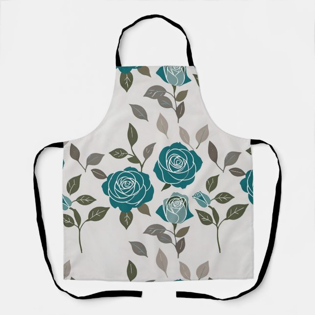 Tablier Roses Dessinés Dans Des Bleus Et Des Verts Atténué (Recto)