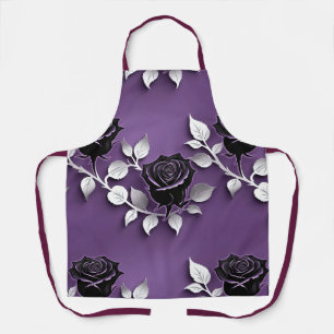 Tablier Roses Noires Élégantes Avec Des Feuilles D'Argent