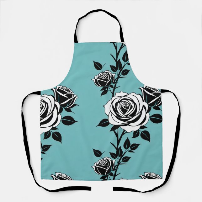 Tablier Roses noires et blanches illustrées  (Recto)
