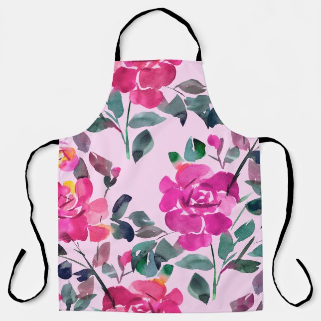 Tablier Roses opulents à l'aquarelle dessinée à la main. M (Recto)