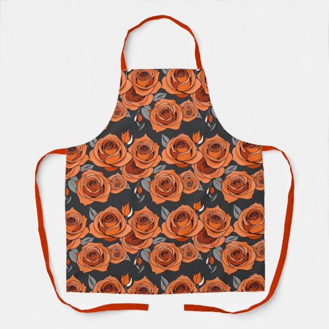 Tablier Roses Orange Rouillé Chaud (Recto)
