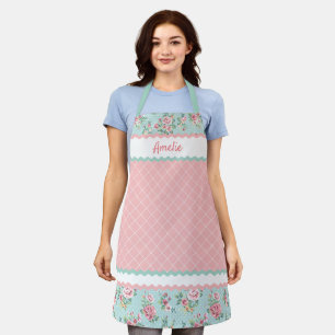 Tablier Roses roses blush rose bleu sarcelle pastel person