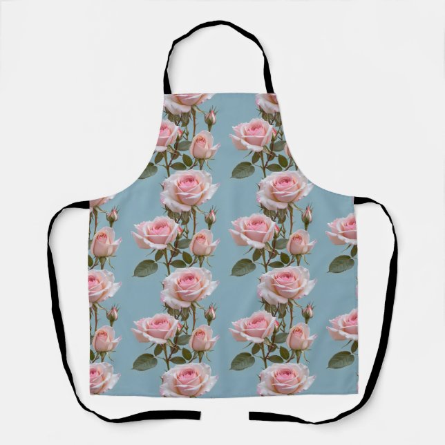 Tablier Roses roses pastel sur un fond bleu ciel doux  (Recto)