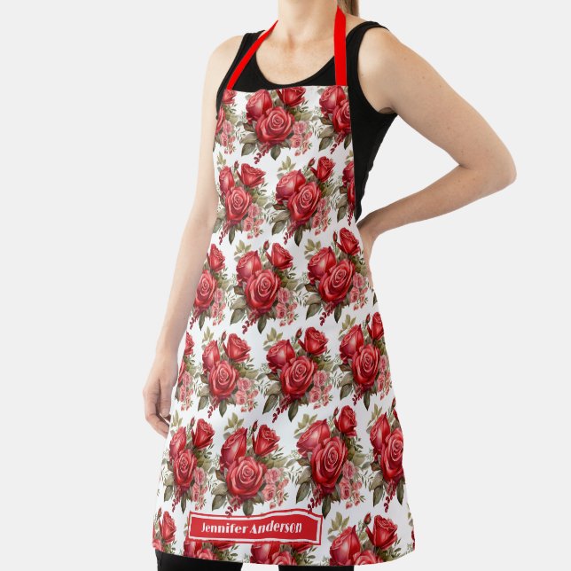 Tablier Roses Rouges Élégant Floral  (Insitu)