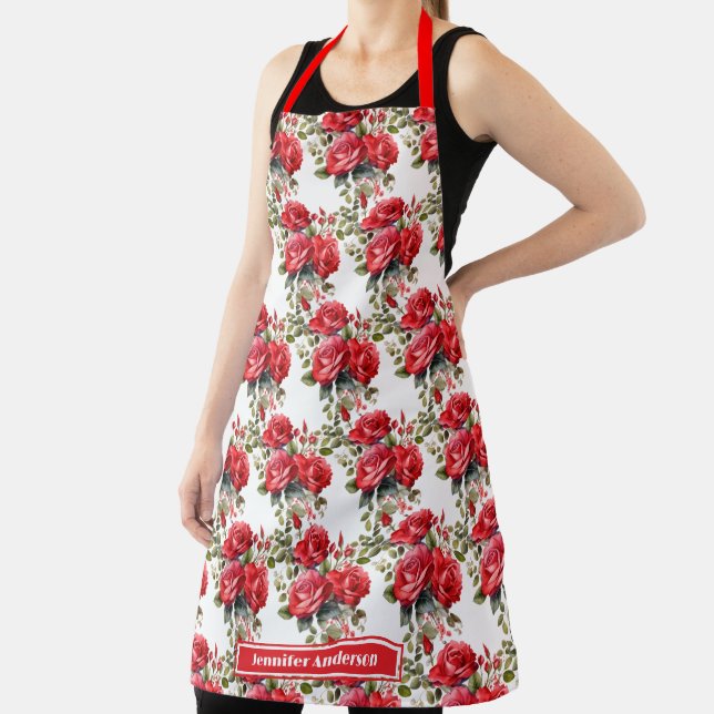 Tablier Roses Rouges Élégant Floral  (Insitu)