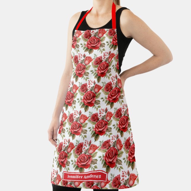 Tablier Roses Rouges Élégant Floral  (Insitu)