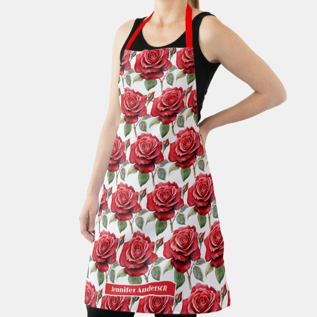 Tablier Roses Rouges Élégant Floral  (Insitu)