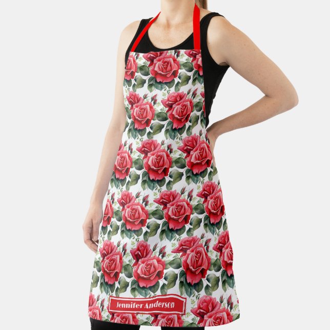 Tablier Roses Rouges Élégant Floral  (Insitu)