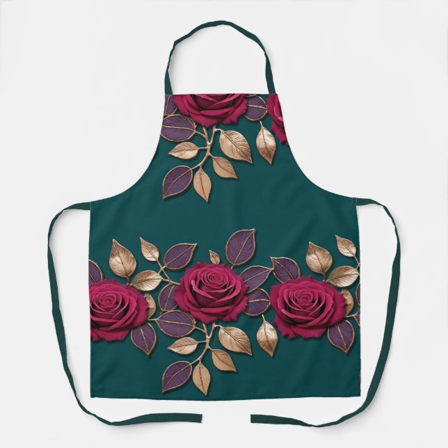 Tablier Roses rouges et violettes audacieuses avec feuille (Recto)