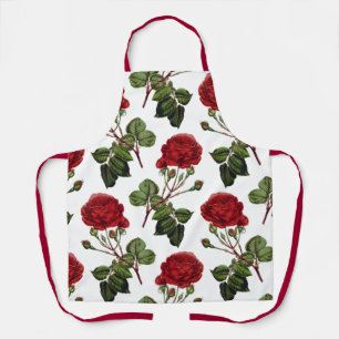 Tablier Roses rouges foncées en pleine floraison