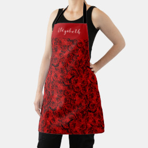 Tablier Roses rouges foncées esthétique Nom personnalisé B