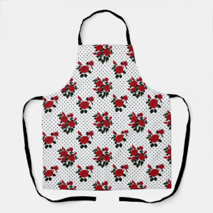 Tablier Roses rouges sur un arrière - plan à pois de polka