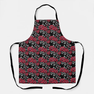 Tablier Roses Rouges Sur Un Fond Noir