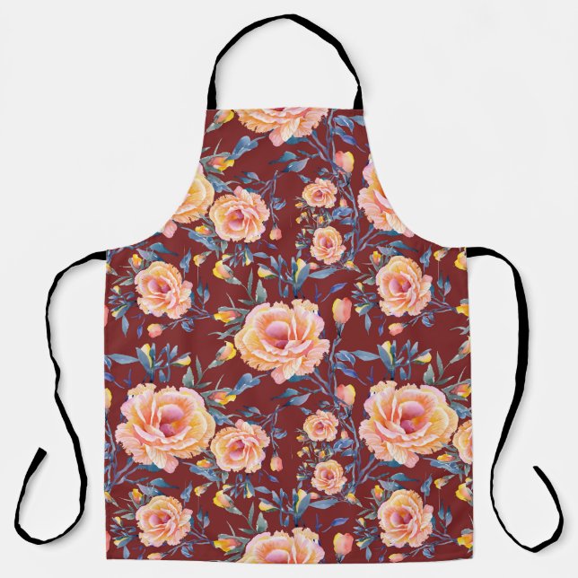 Tablier Roses, sans soudure, motif arrière - plan rouge (Recto)