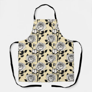 Tablier Roses Simples Noir Et Blanc Dans Un Style Graphiqu