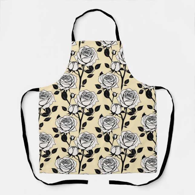 Tablier Roses Simples Noir Et Blanc Dans Un Style Graphiqu (Recto)