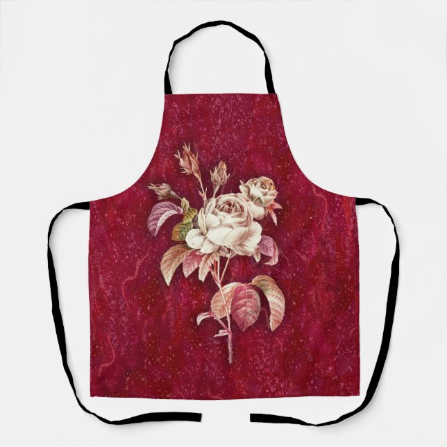 Tablier Roses sur fond rouge texturé (Recto)