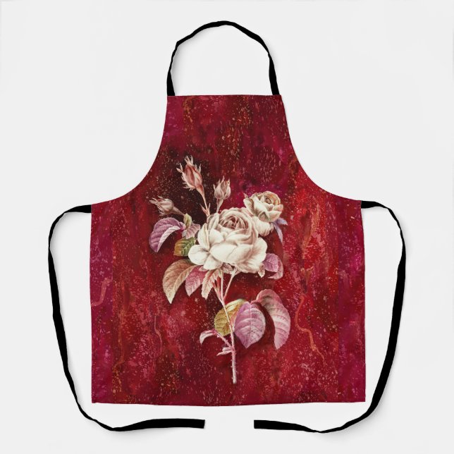 Tablier Roses sur fond rouge texturé (Recto)