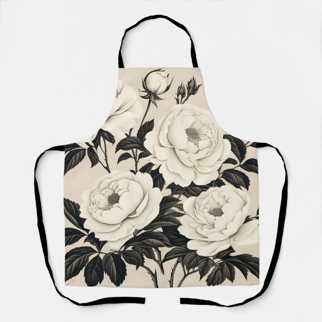 Tablier Roses vintages Et Pies Sur Crème (Recto)