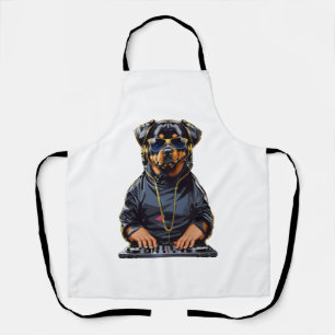 Tablier rottweiler Dog Dj avec platine et casque
