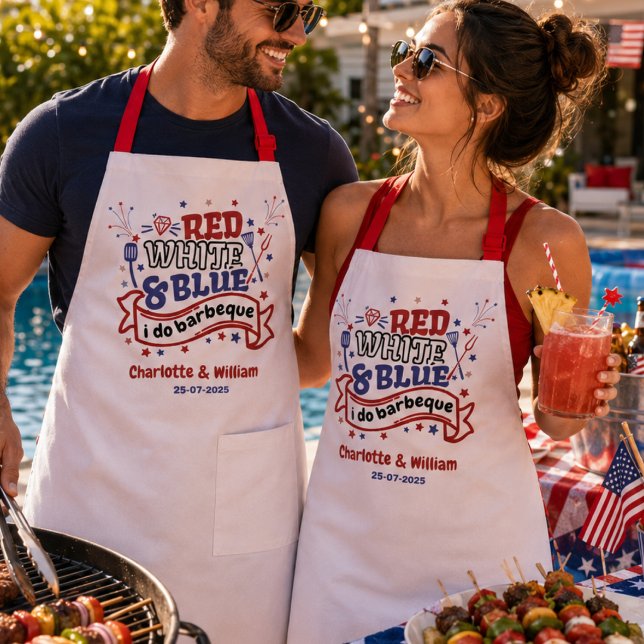 Tablier Rouge Blanc et Bleu je fais du BBQ Couple Enterrem (Red White and Blue i do BBQ Couple gift  Apron)