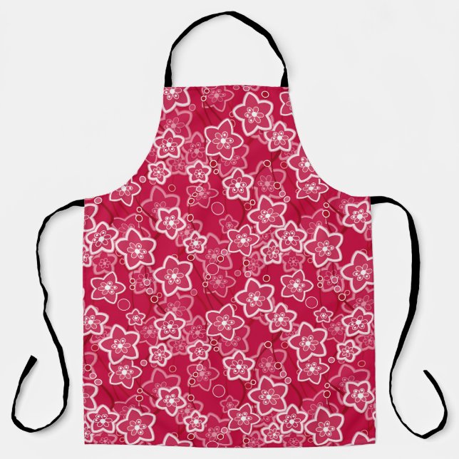 Tablier rouge blanc floral rustique mode motif rétro (Recto)