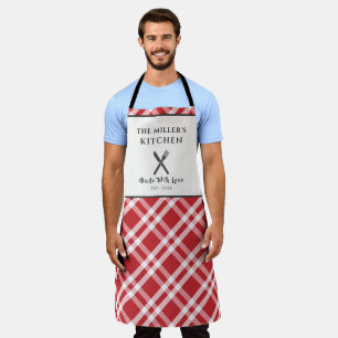 Tablier Rouge Blanc Gingham Carreaux Personnalisé