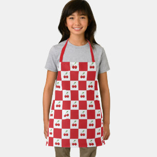 Tablier Rouge Cerise Rétro Personnalisé & Carreaux Gingham
