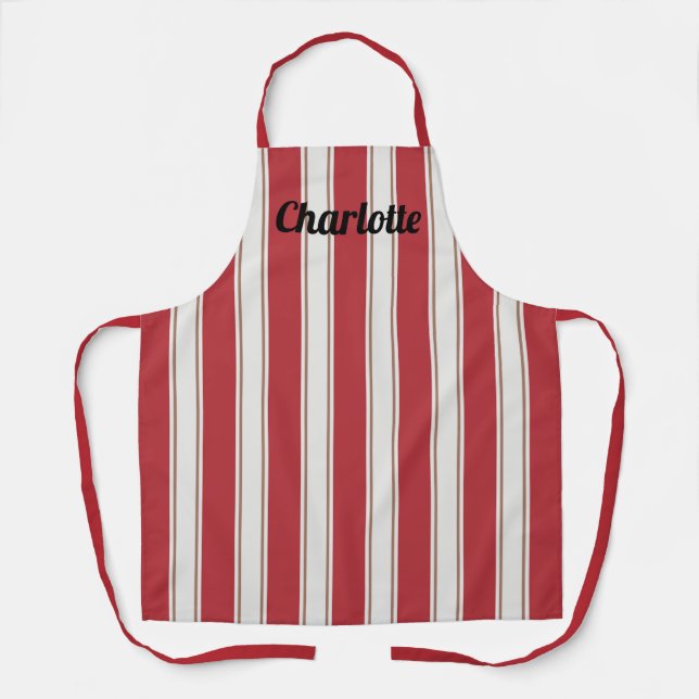 Tablier Rouge Classique, Blanc et Rayures de Souris Mocha (Recto)