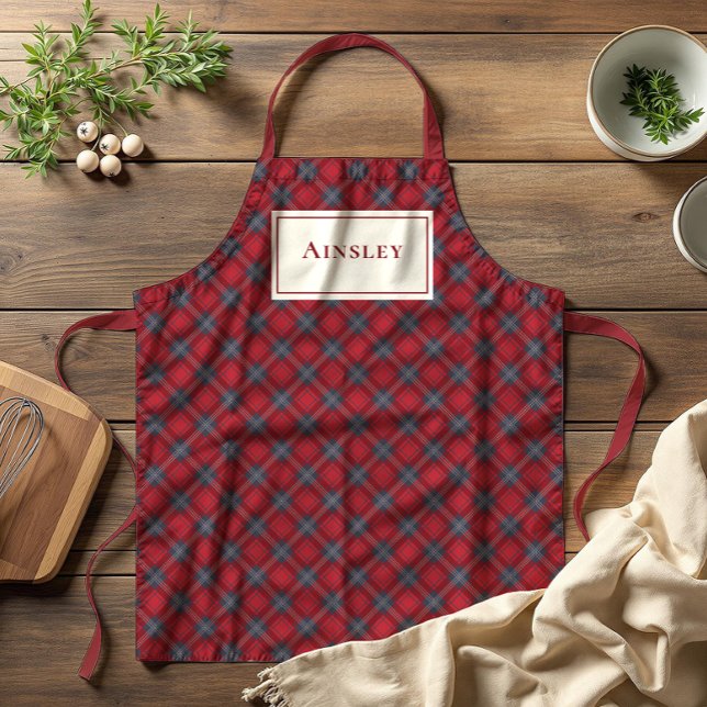 Tablier Rouge classique Navy Tartan écossais de Noël (Créateur téléchargé)