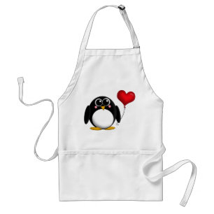 Tablier rouge de ballon de coeur de pingouin