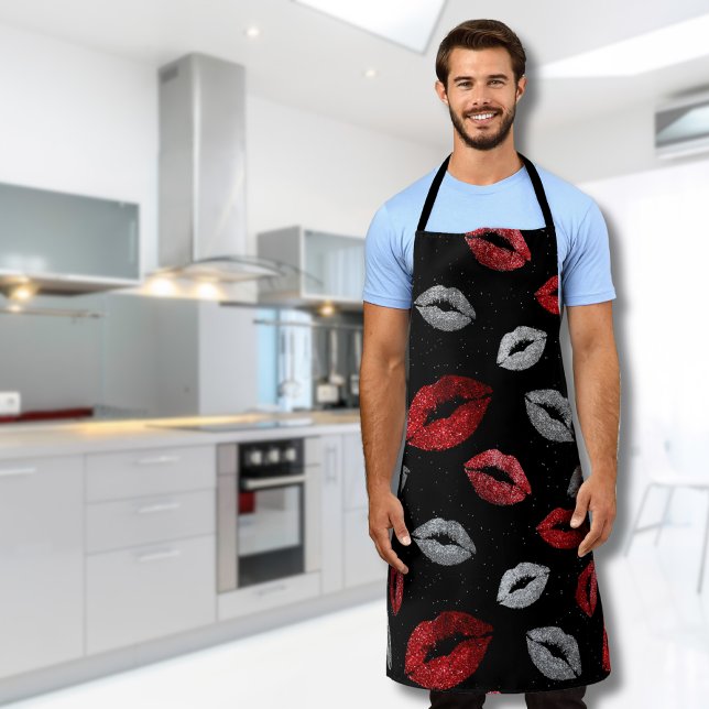 Tablier Rouge de la Saint-Valentin Lèvres Pailletées Argen (Créateur téléchargé)